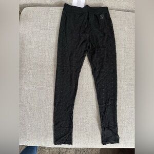 LOGO by Lori Goldstein Black Lace Leggings With Floral Pattern